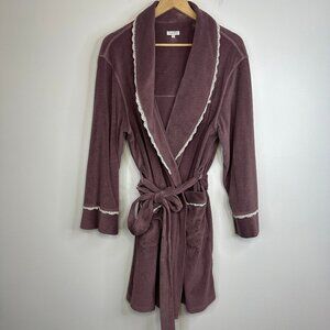 Frou Frou  Terry Cloth Towel Robe  Dusty Purple with Lace Trim  Size XL